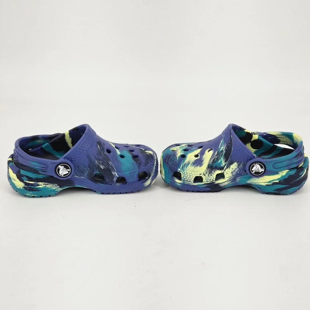 Crocs Classic Marbled Clog Blue Calcite Yellow Citron Comfort Shoes Toddler 7